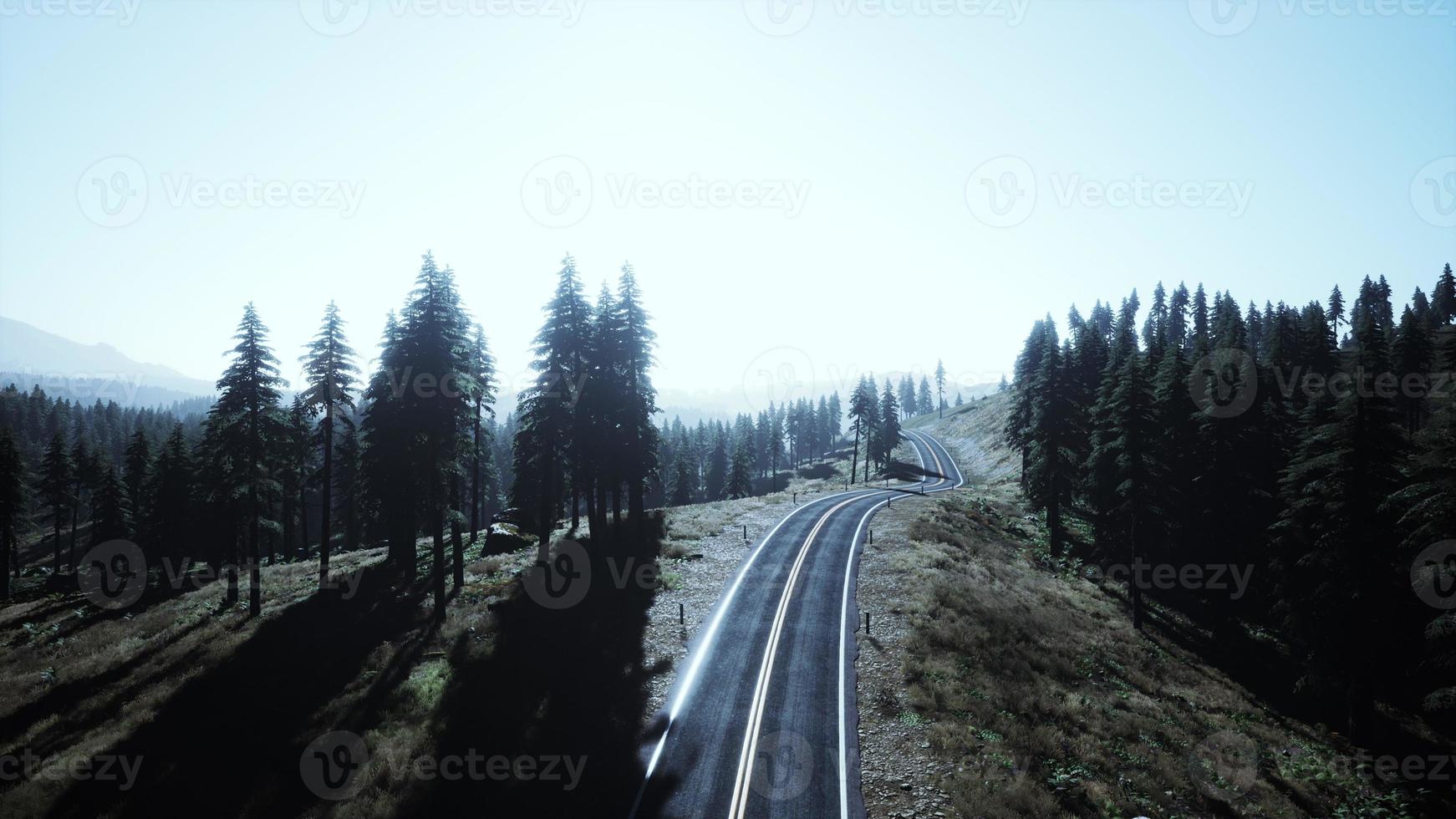 Aerial view of the old road going through pass in the Swiss Alps photo