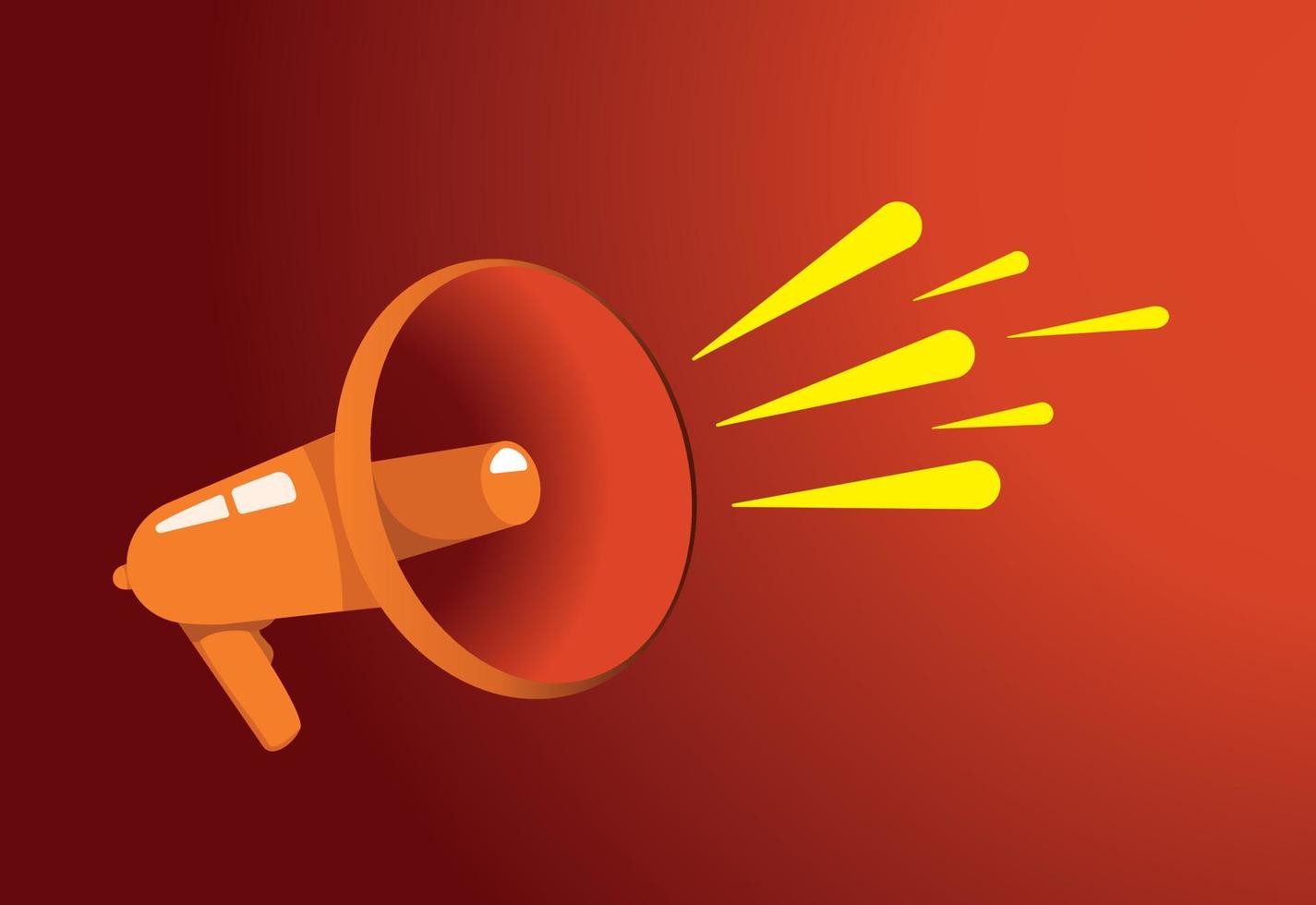 Afiche vectorial vintage con megáfono retro naranja, rojo y amarillo. megáfono sobre un fondo naranja. Publicidad y promoción. ilustración vectorial vector