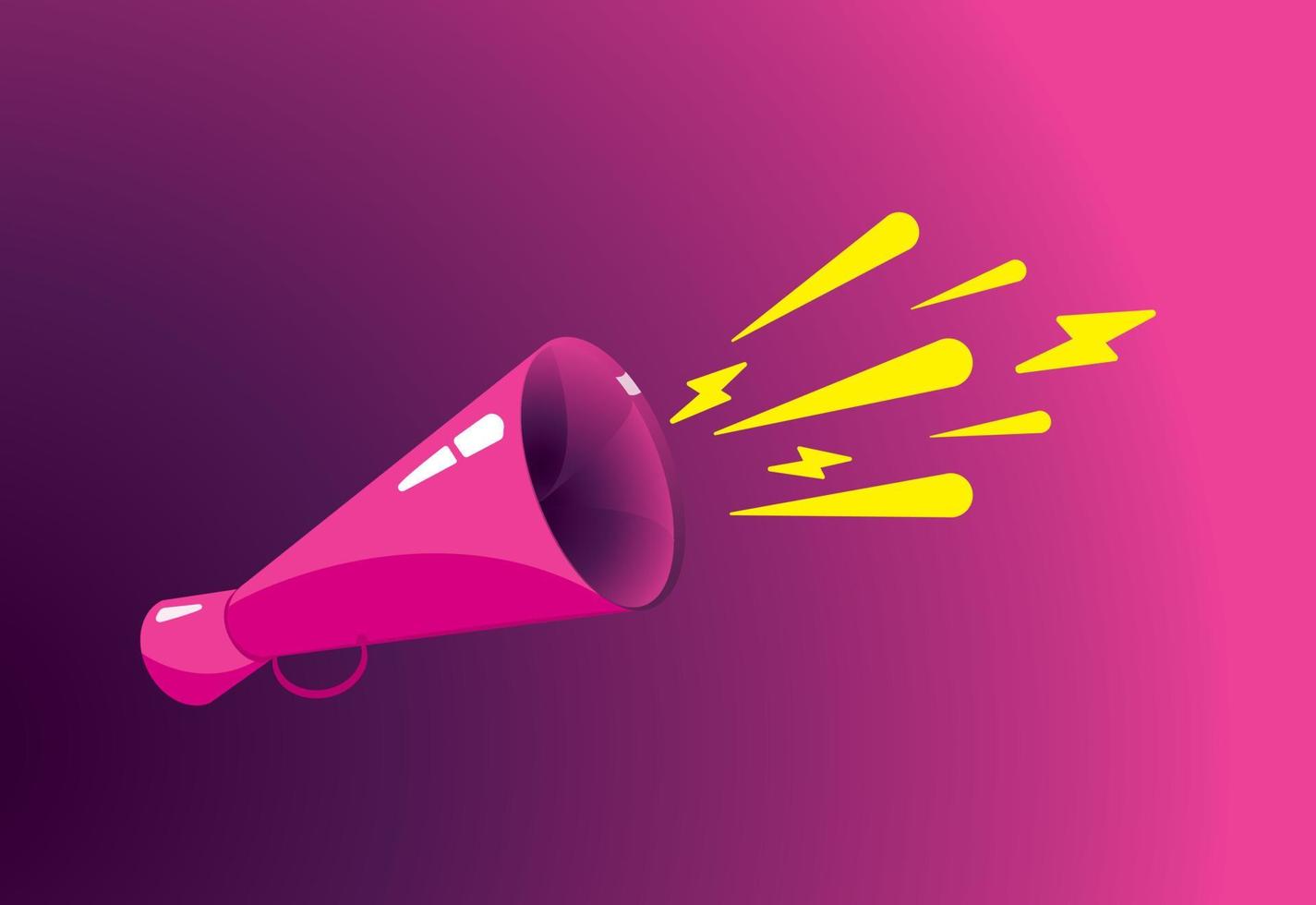 Afiche vectorial vintage con megáfono retro rosa y morado. megáfono de icono eléctrico sobre un fondo rosa y morado. Publicidad y promoción. ilustración vectorial vector