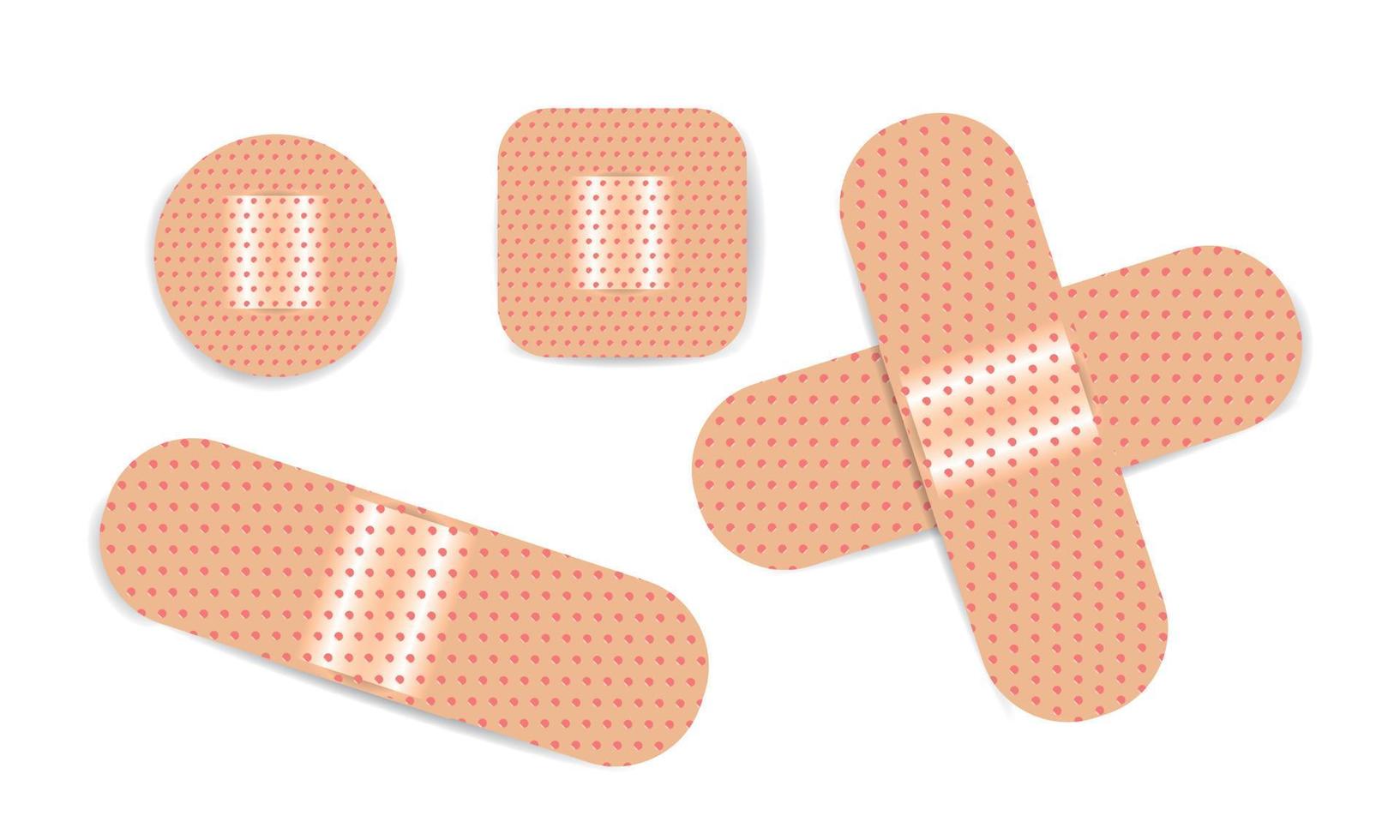 Set adhesive plaster isolated on white, adhesive plaster wound heal for icon. Adhesive bandage elastic medical plaster, stick tape elastic for cure first aid. vector