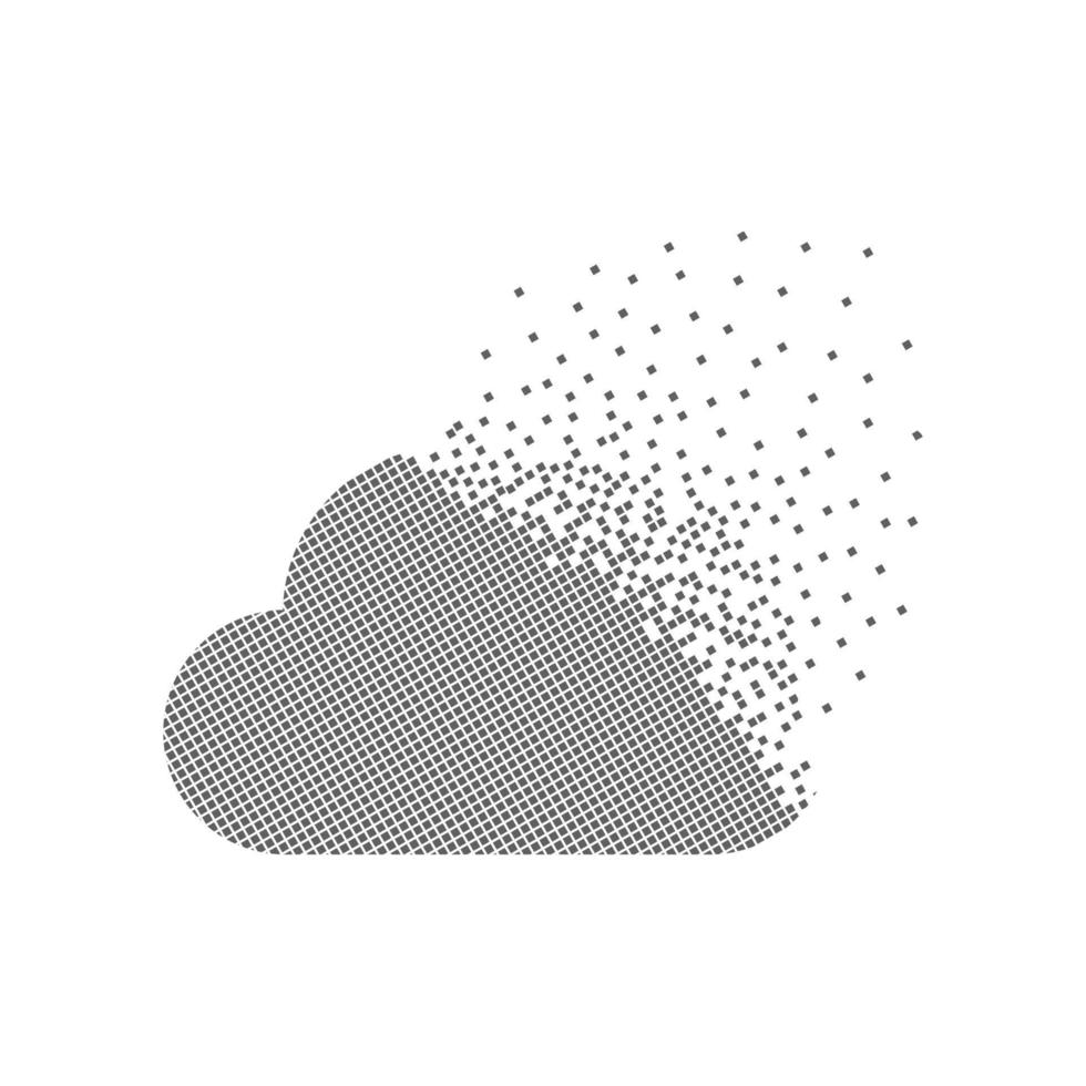 Cloud sign fast pixel dots icon. The server-storage and media pixel is flat-solid. Dissolved and dispersed moving dot art. Integrative and integrative pixel movement. Modern icon ports. vector