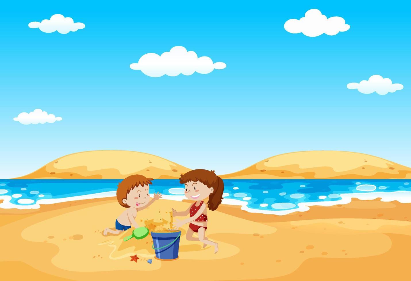 Scene with people on the beach vector