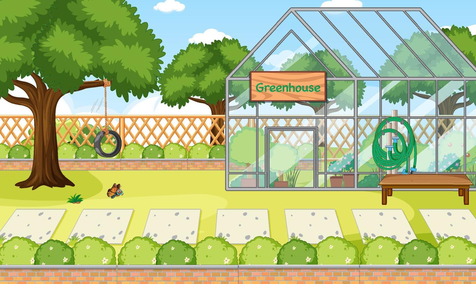 Scene of backyard with a fence vector