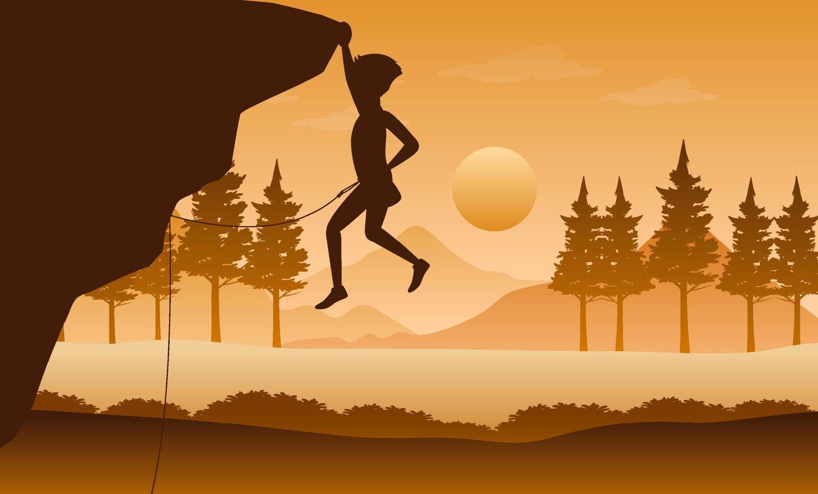 Flat silhouette rock climbing in nature background vector