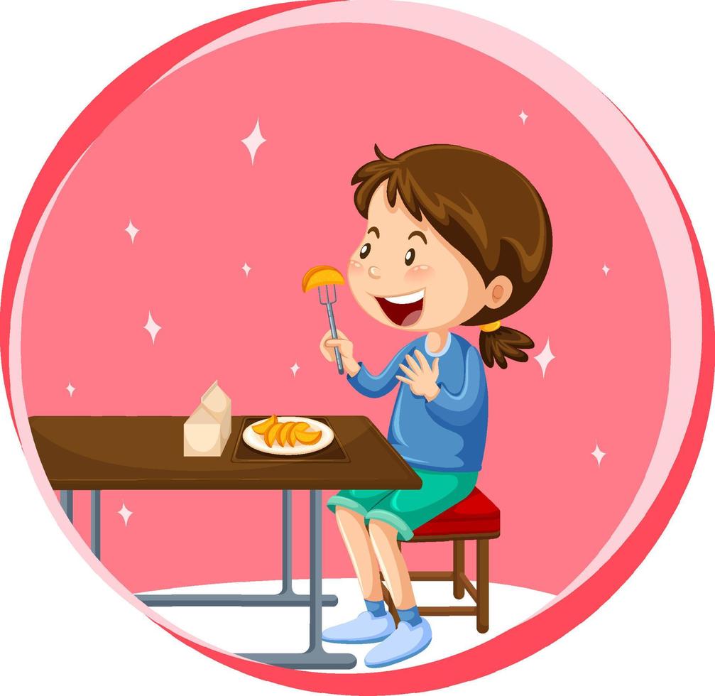 Little girl eating fruit eating on the table vector