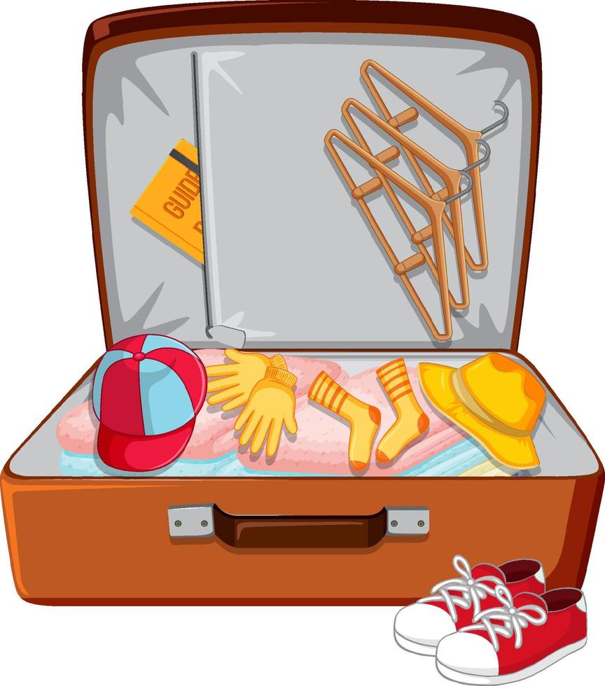 Opened leather suitcase on white background vector