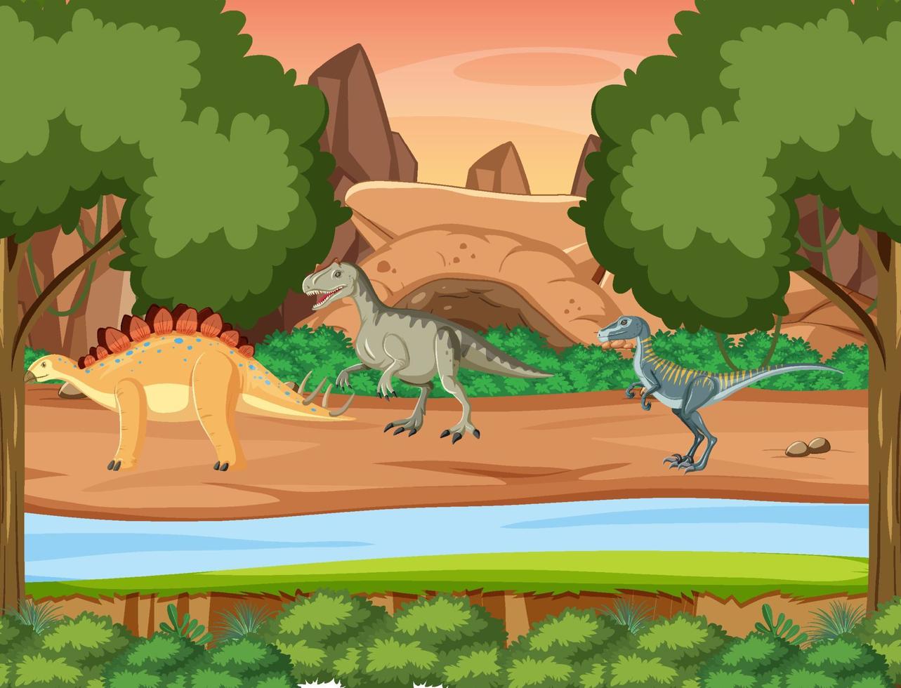 Dinosaur in prehistoric forest scene vector