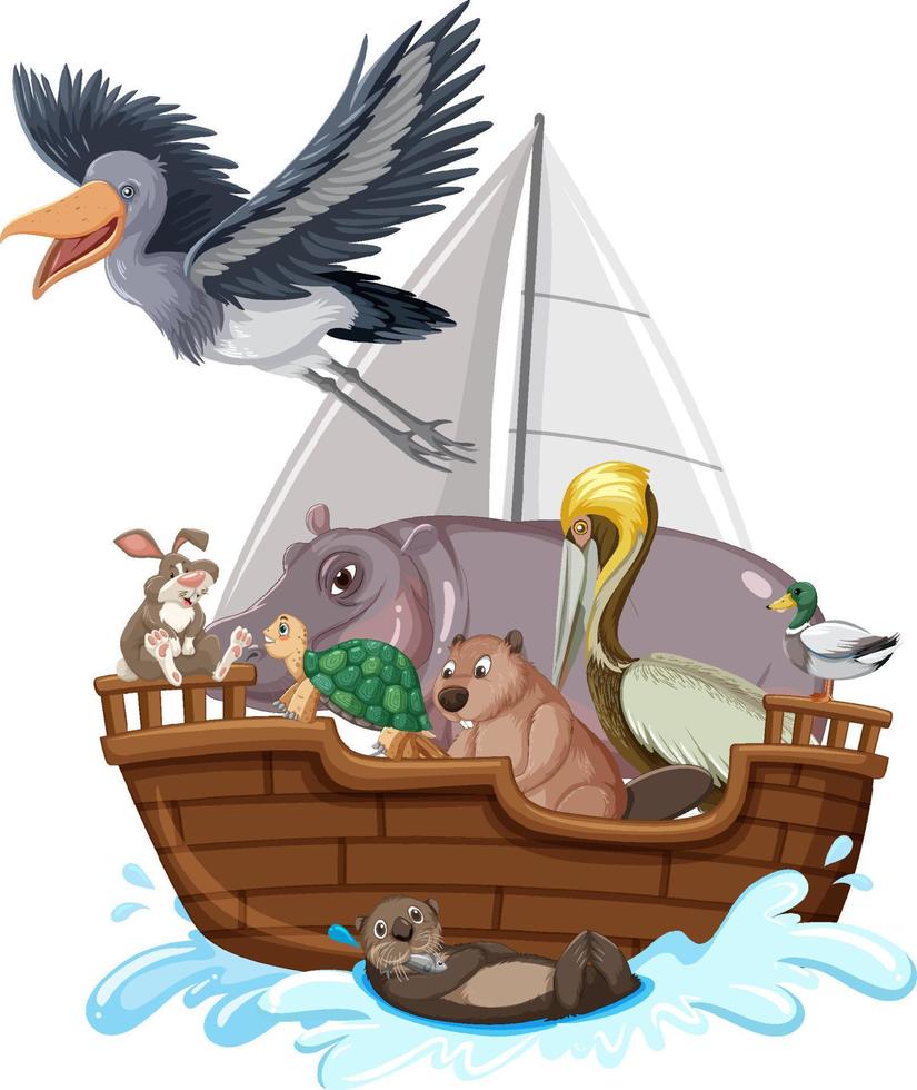 Many animals on the boat vector