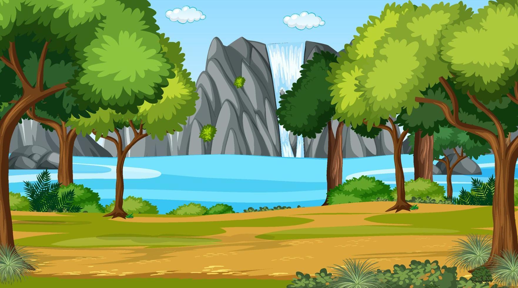 escena de la naturaleza con estanque y árboles vector