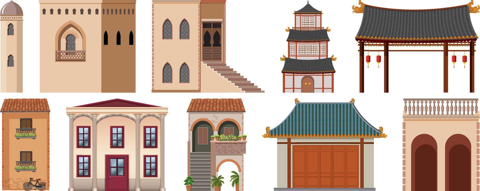 diferentes diseños de edificios en todo el mundo vector