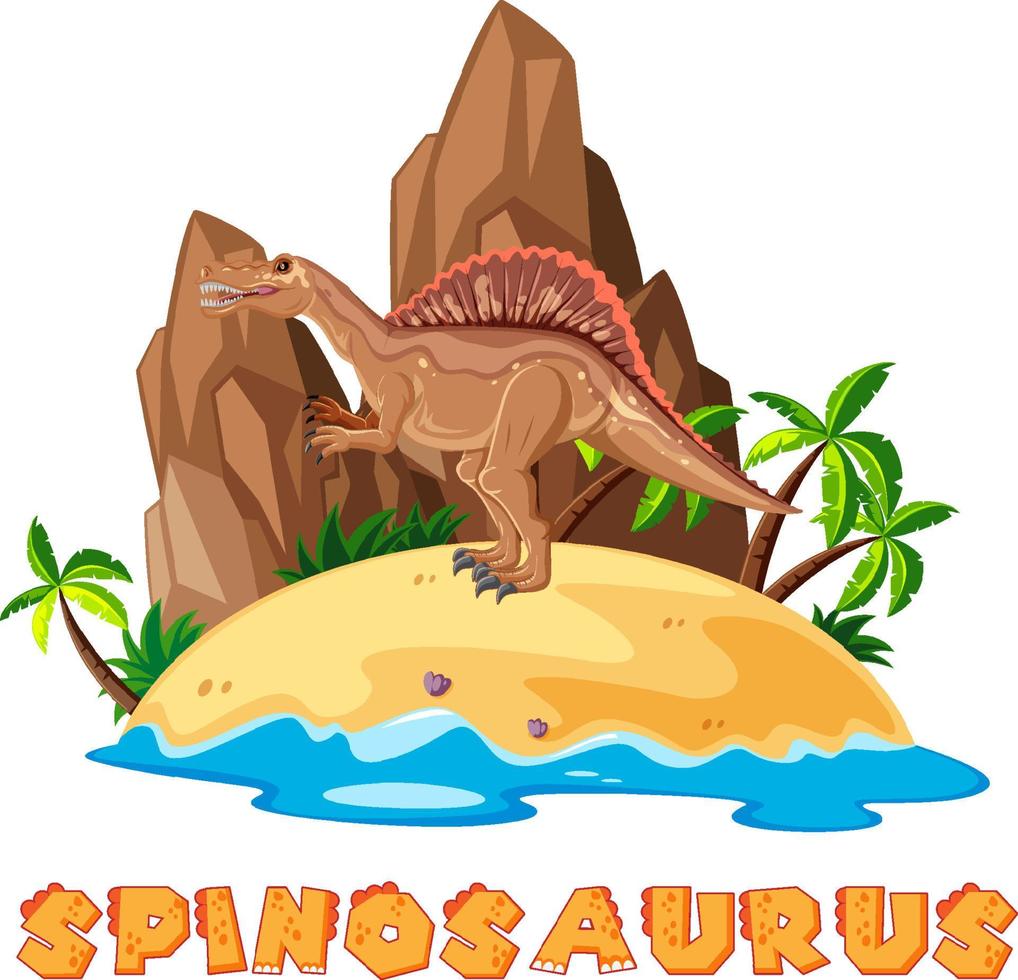 Wordcard design for spinosaurus on island vector