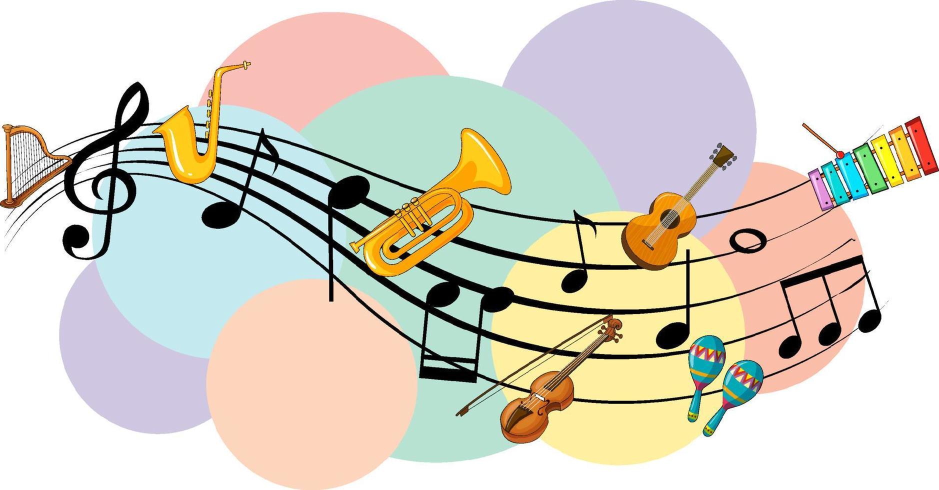 instrumento musical con notas musicales sobre fondo blanco vector