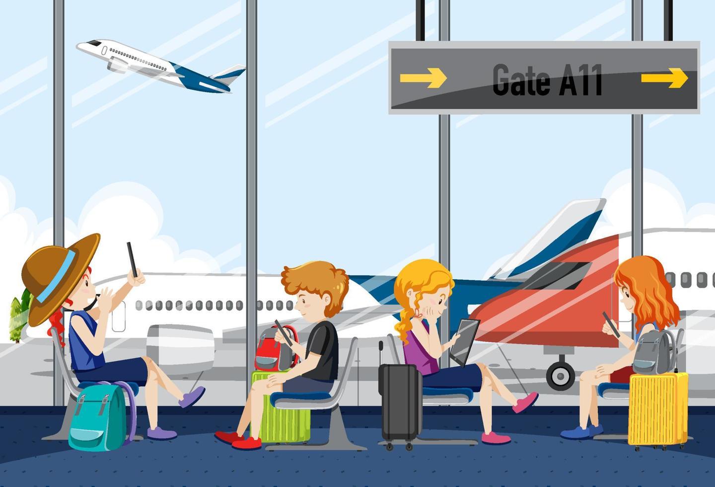 Passengers waiting at a departure gate scene vector