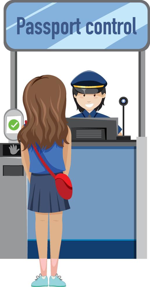 Passport control counter with security officer vector