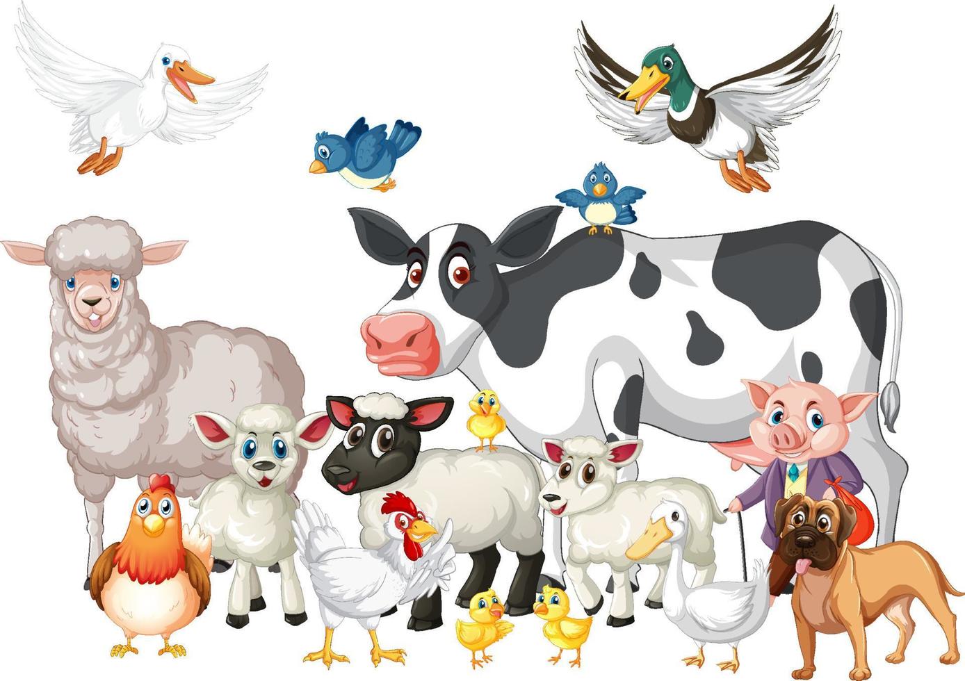 un grupo de animales de granja sobre fondo blanco vector