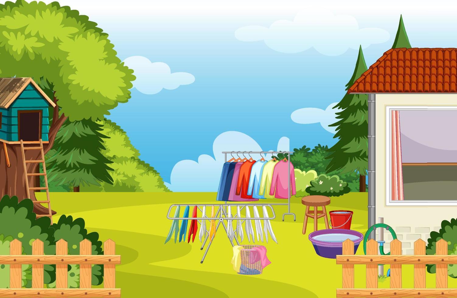 Scene of backyard with a fence vector