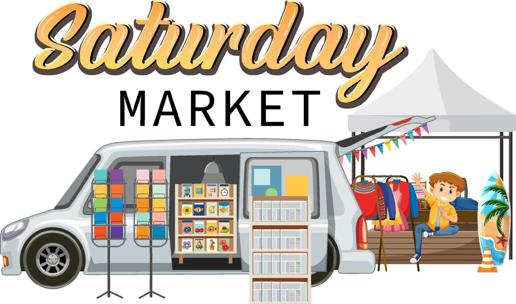 Saturday flea market concept with cartoon character vector