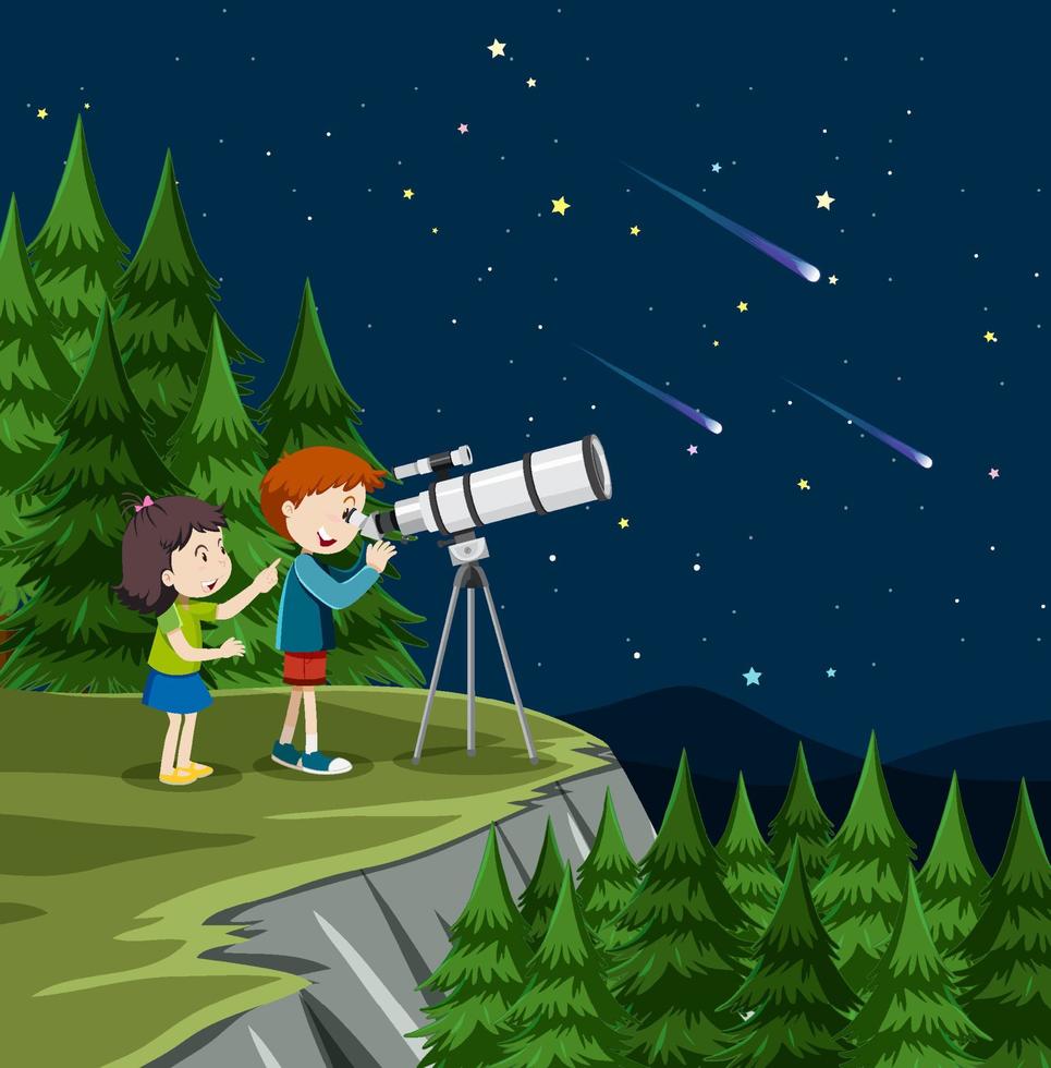 A Kids Looking at the planet with Telescope vector