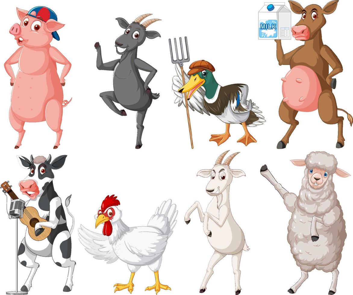 conjunto de diferentes personajes de dibujos animados de animales de granja vector