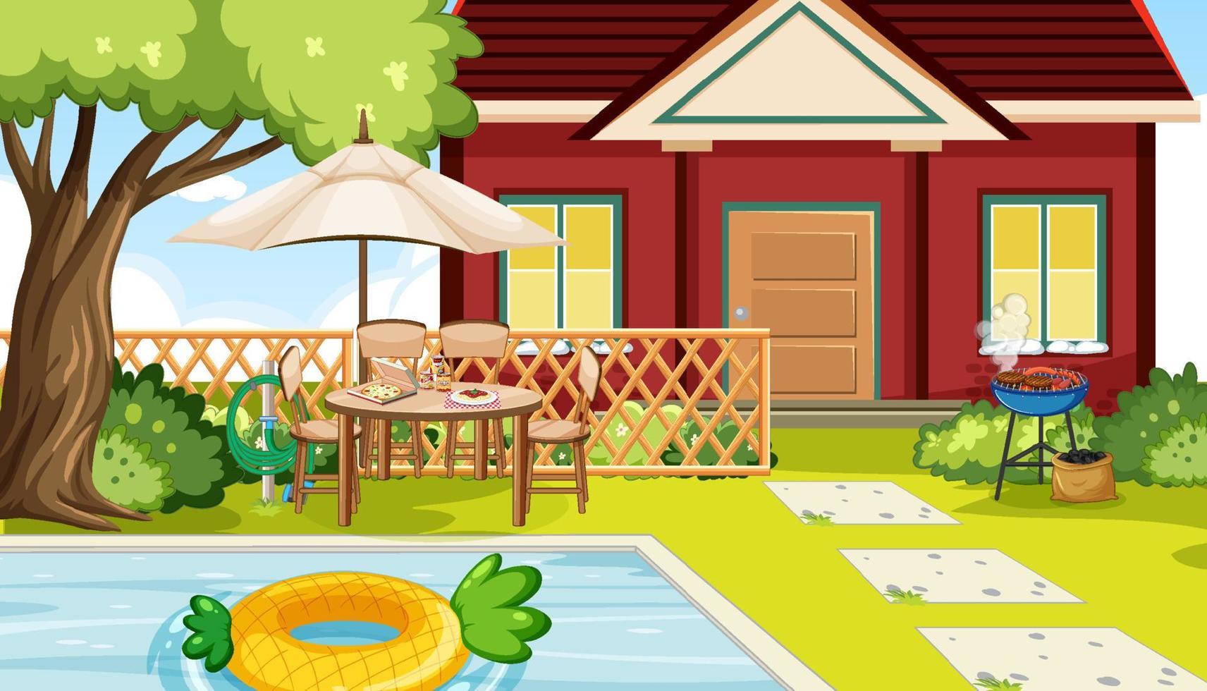Scene of backyard with a fence vector