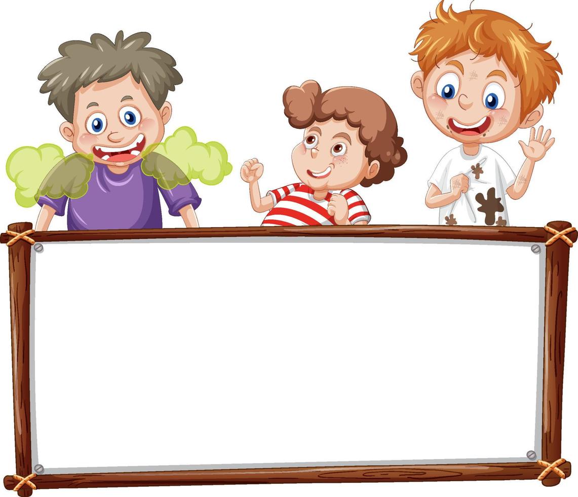 plantilla de tablero con niños felices vector