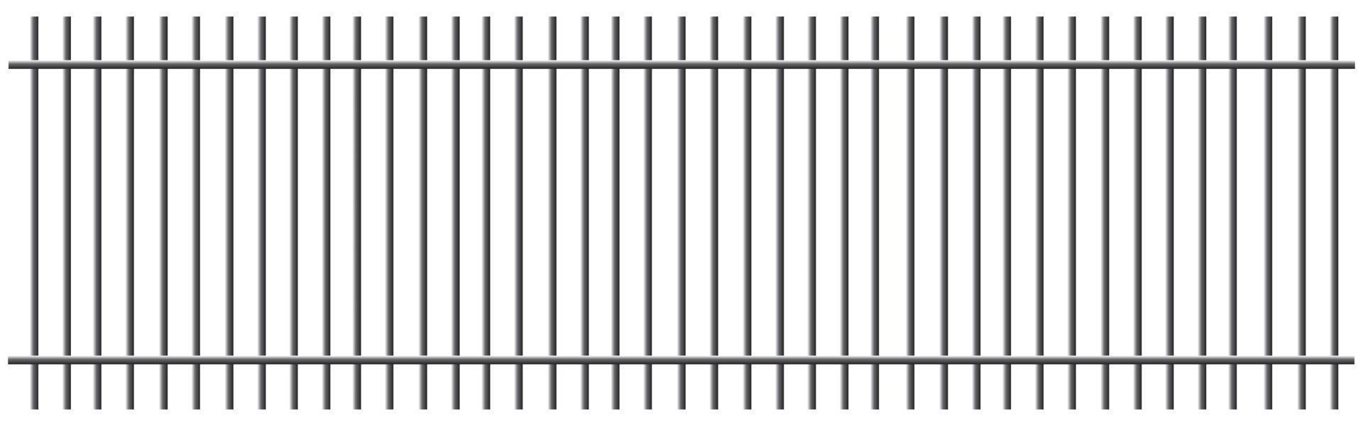 Realistic black and silver metal prison bars isolated on white background. Detailed jail cage, prison iron fence. Criminal background mockup. Creative vector illustration