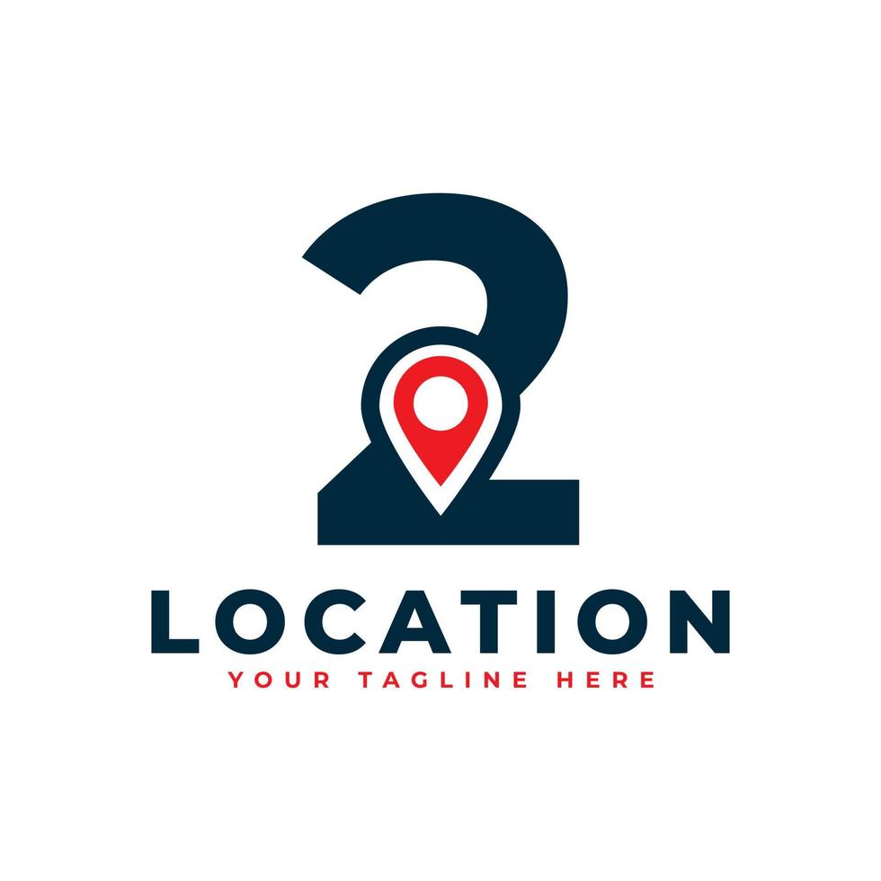 Elegant Number 2 Geotag or Location Symbol Logo. Red Shape Point Location Icon. Usable for Business and Technology Logos. Flat Vector Logo Design Ideas Template Element.