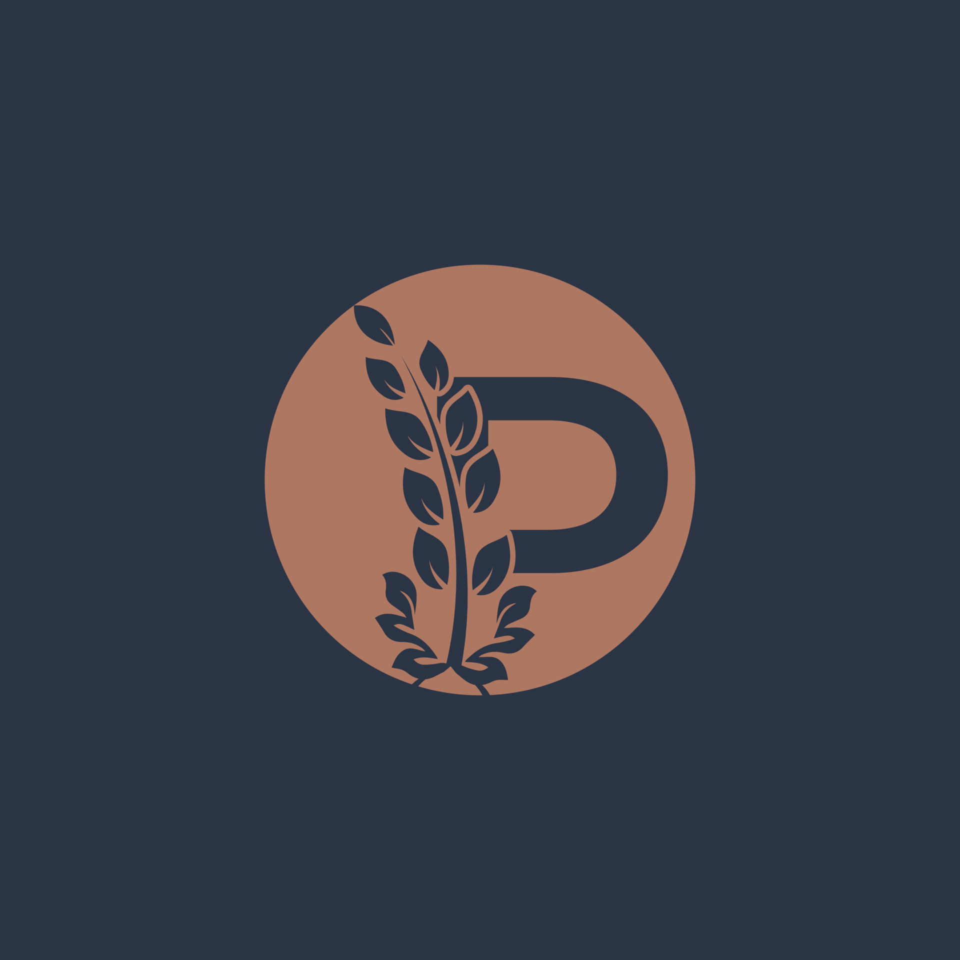 Initial Letter P Linked Monogram Golden Laurel Wreath with Circle Logo ...