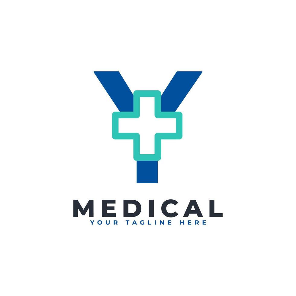 letra y cruz más logo. utilizable para logotipos comerciales, científicos, sanitarios, médicos, hospitalarios y naturales. vector