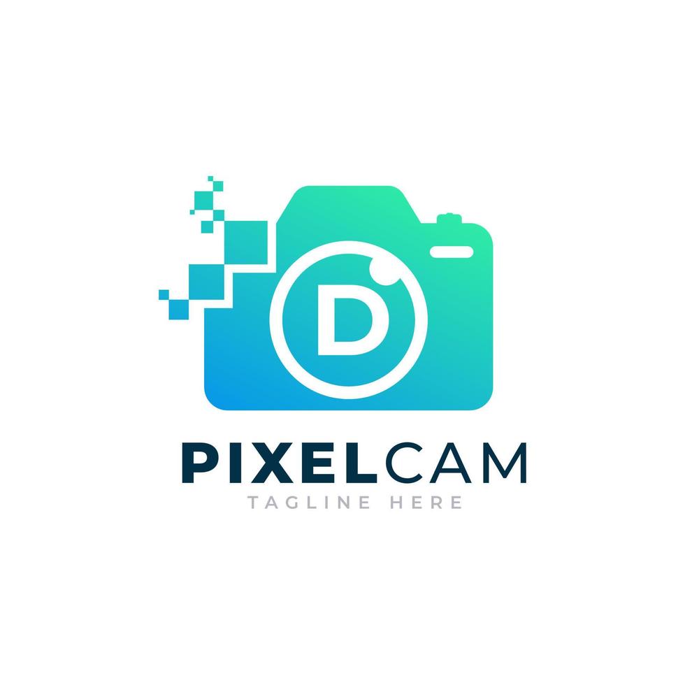 Letter D Inside Camera Photo Pixel Technology Logo Design Template vector