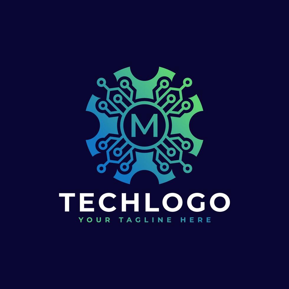 elemento de plantilla de diseño de logotipo de letra m inicial de tecnología. vector