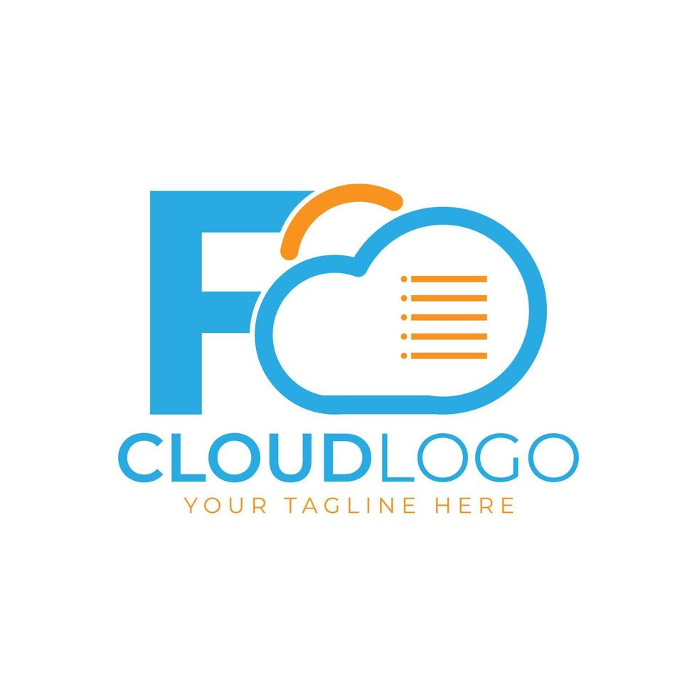 logotipo de tecnología en la nube. letra inicial f con nube y documento para el concepto de tecnología. señal meteorológica de software de datos vector