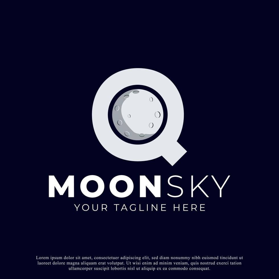 Initial Letter Q with Moon Logo Design. White Shape Circle. Usable for Business and Branding Logos vector