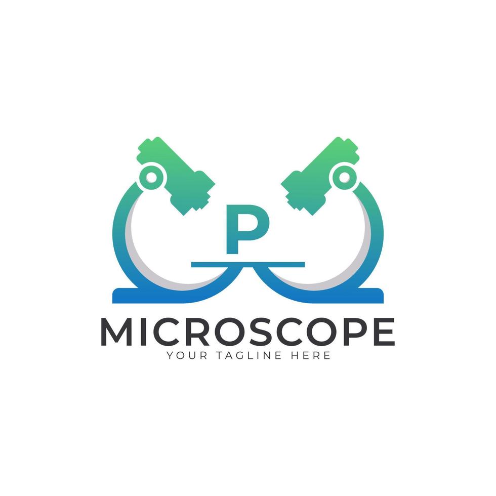 Laboratory Logo. Initial Letter P Microscope Logo Design Template Element. vector