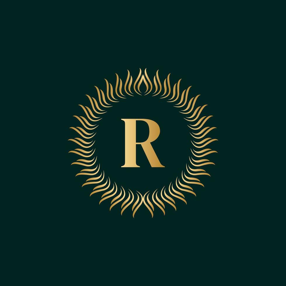 Emblem Letter R Weaving Circle Monogram Graceful Template. Simple Logo Design for Luxury Crest, Royalty, Business Card, Boutique, Hotel, Heraldic. Calligraphic Vintage Border. Vector Illusration