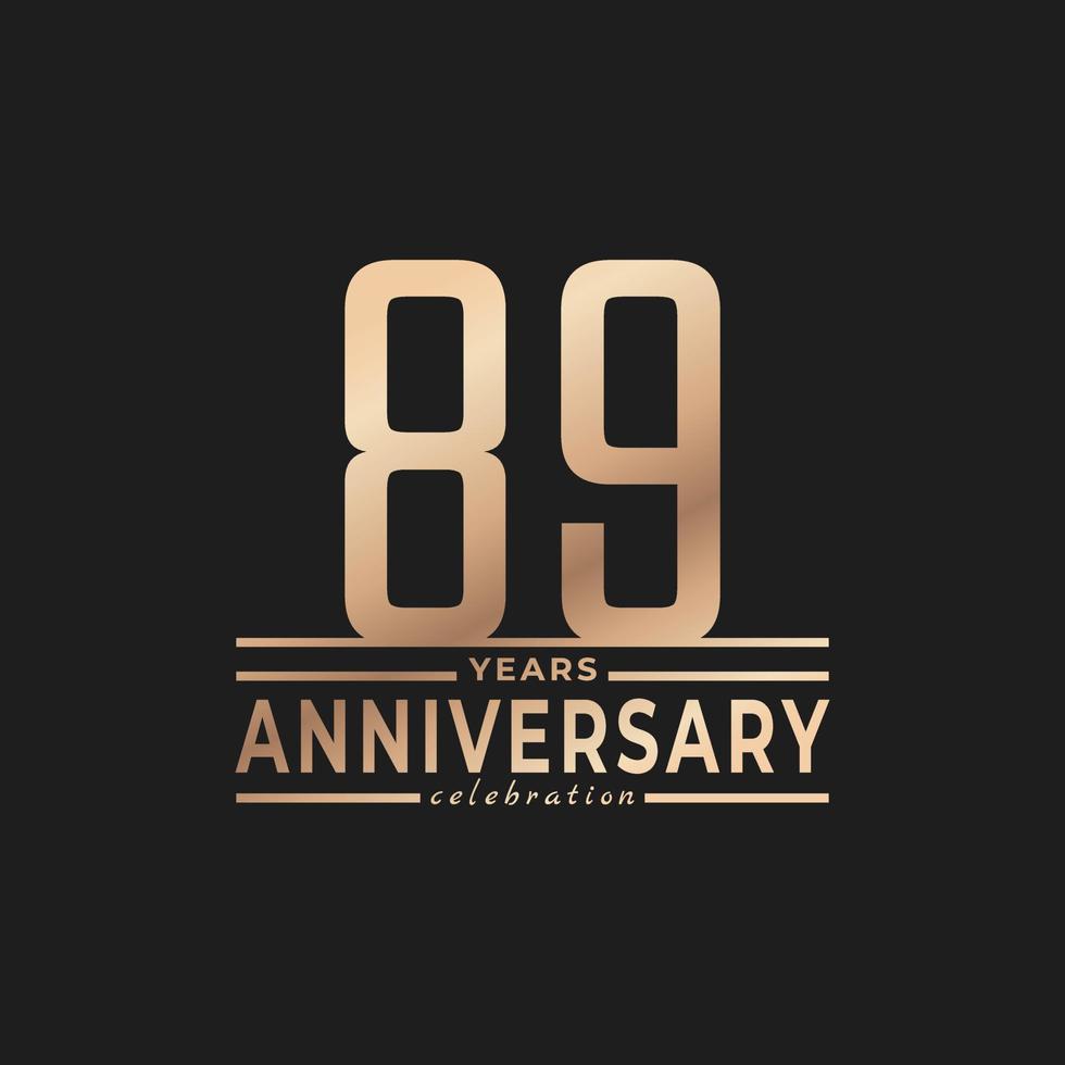 89 Year Anniversary Celebration with Thin Number Shape Golden Color for Celebration Event, Wedding, Greeting card, and Invitation Isolated on Dark Background vector