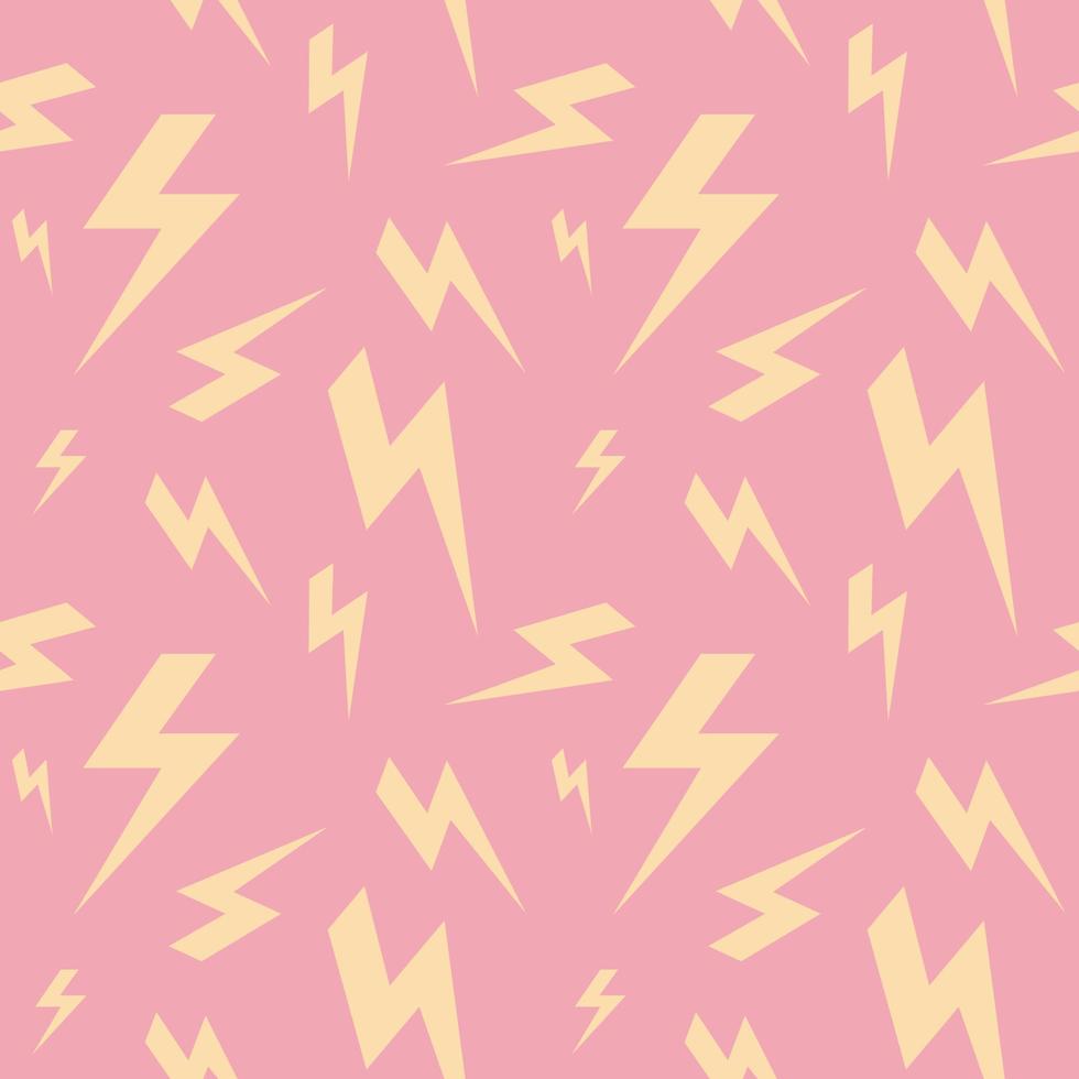 Seamless pattern with lightning on a pink background in a flat style. vector