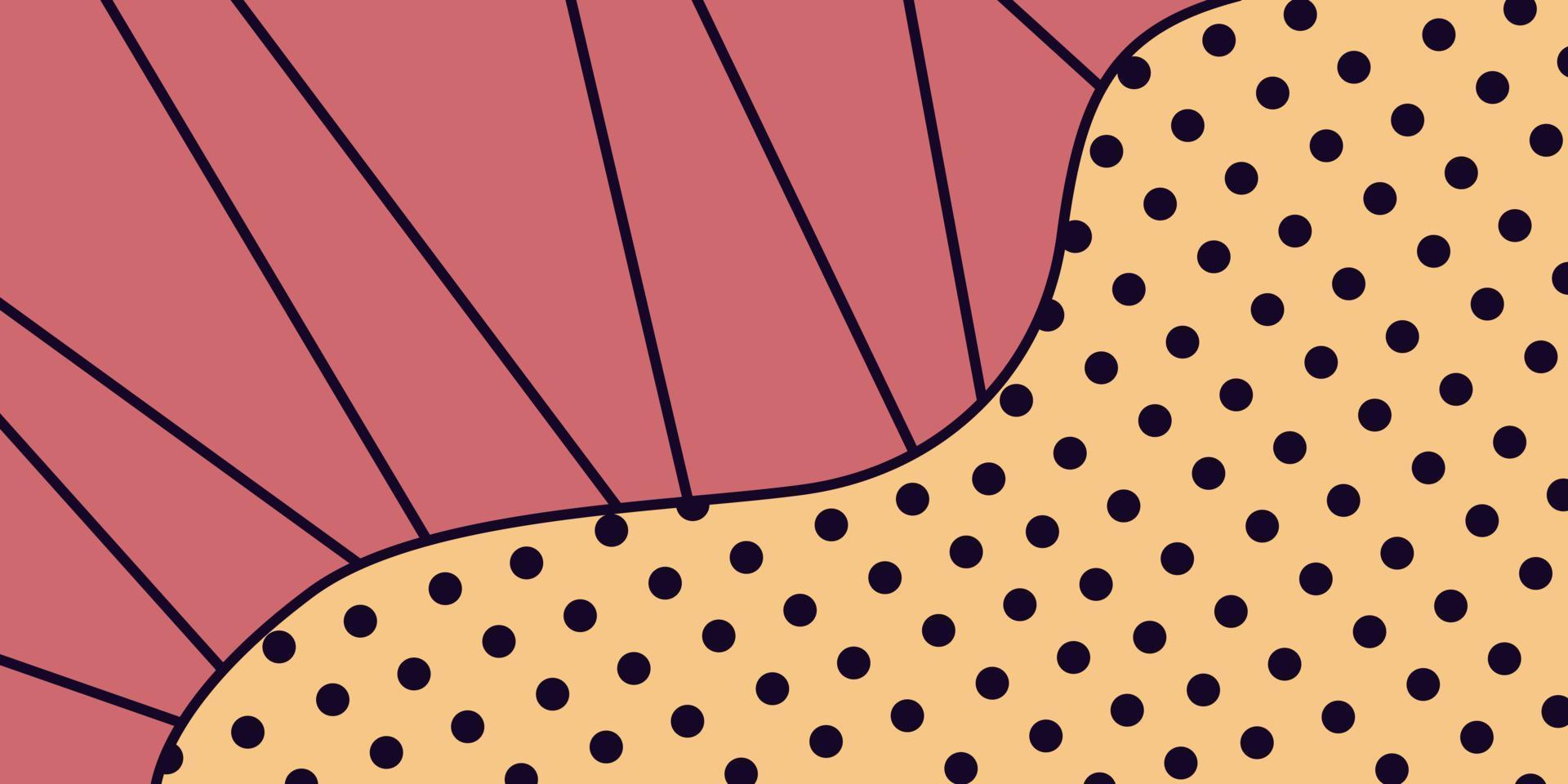 Abstract horizontal poster in pink and yellow colors, polka dots and lines in the style of comics vector