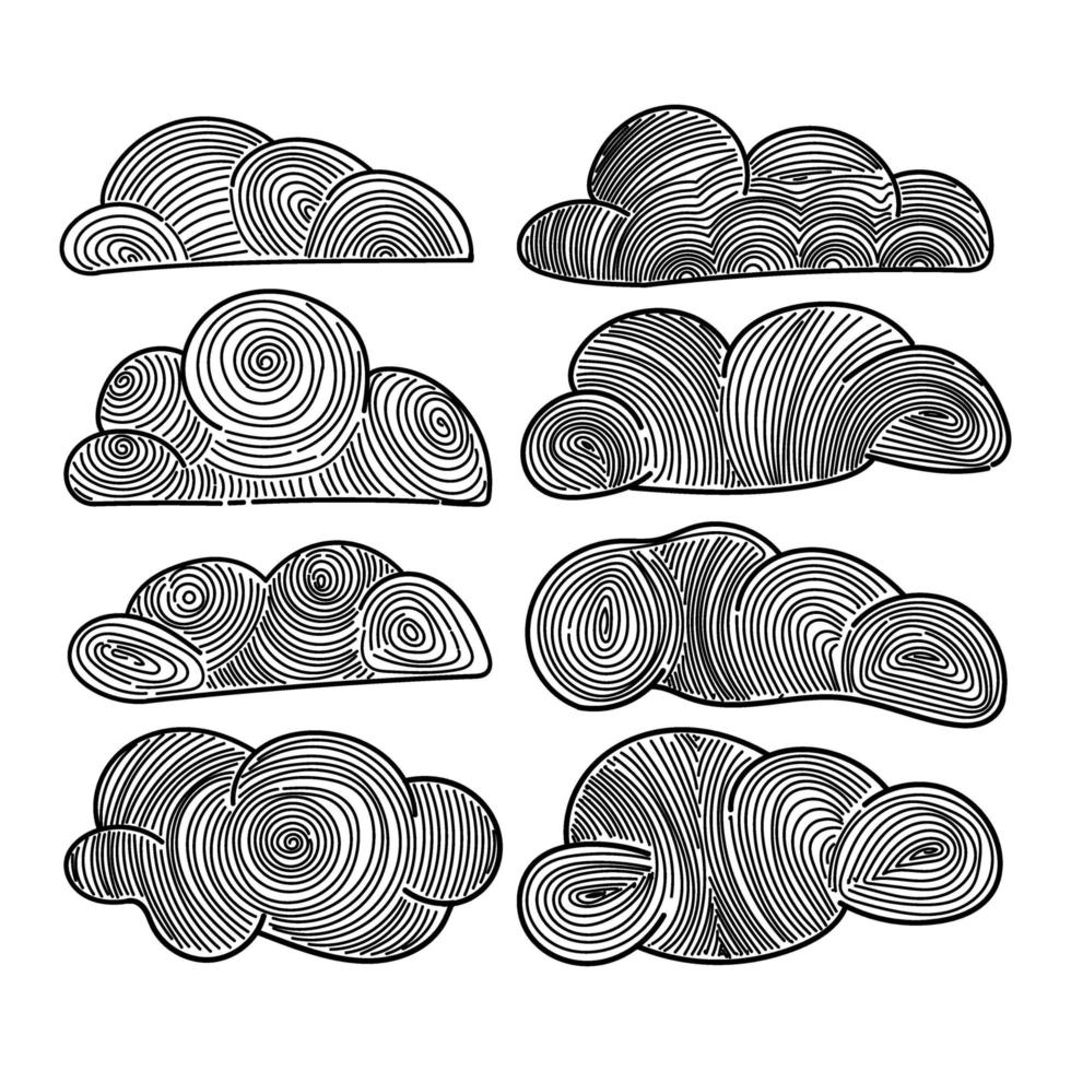 Design Cloud, vector icon. Set of clouds, hand drawn doodle style elements. Simple vector elements. Cute vector illustration.
