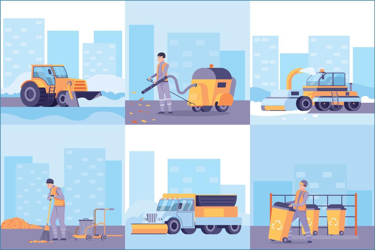 City Cleaning Flat Compositions vector