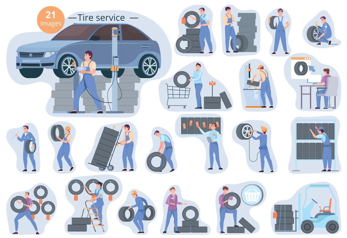 Tire Service Composition Set vector