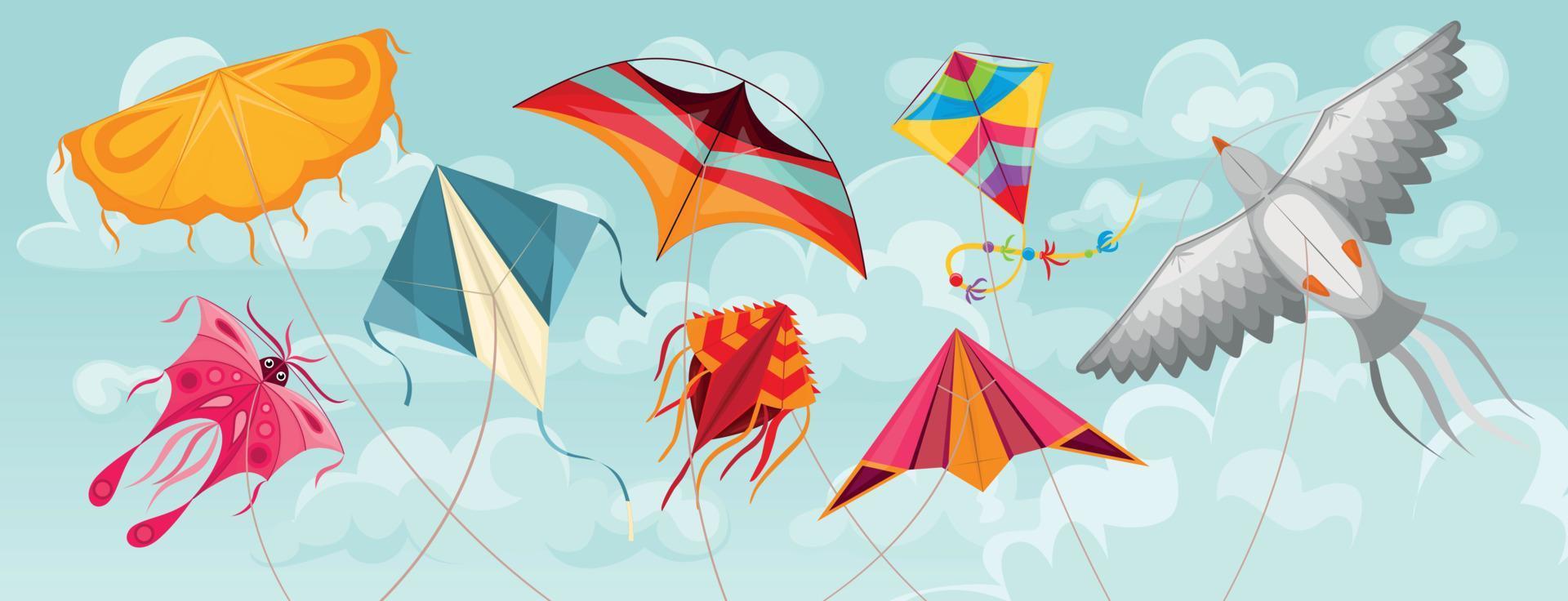 Wind Kites On Sky Background vector