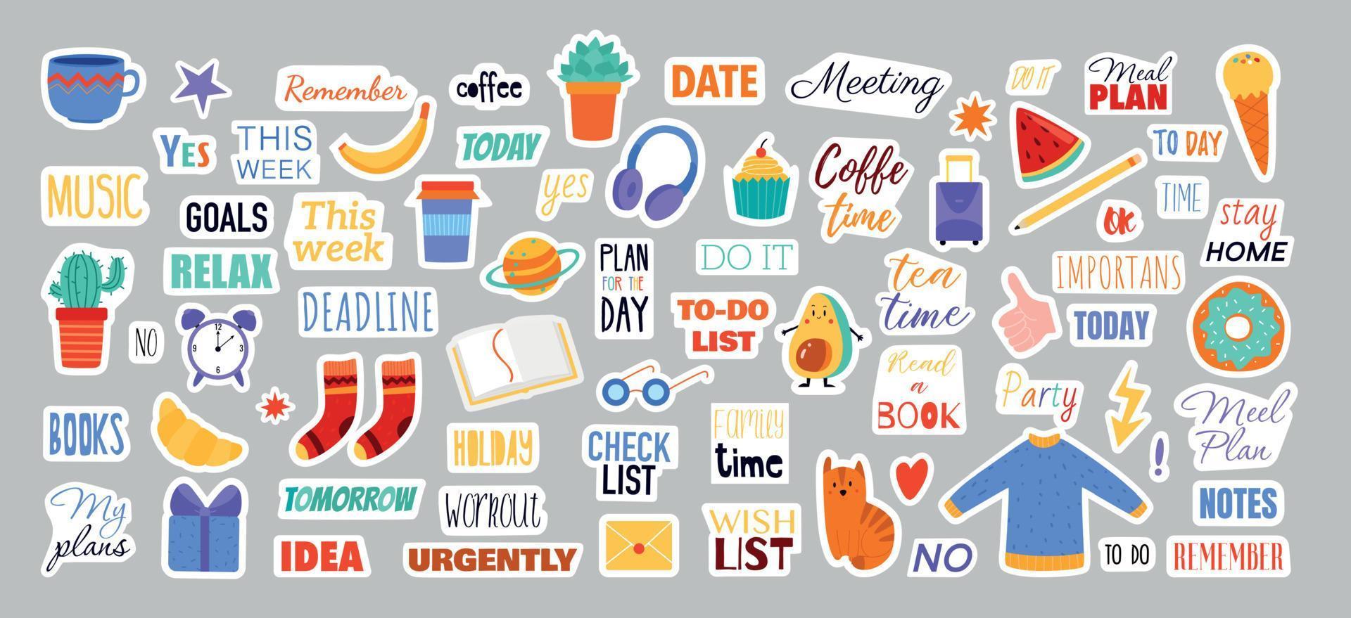 Stickers Flat Cartoon Set vector