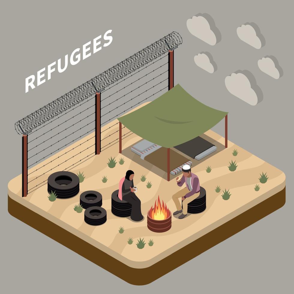 fondo isométrico de refugiados vector