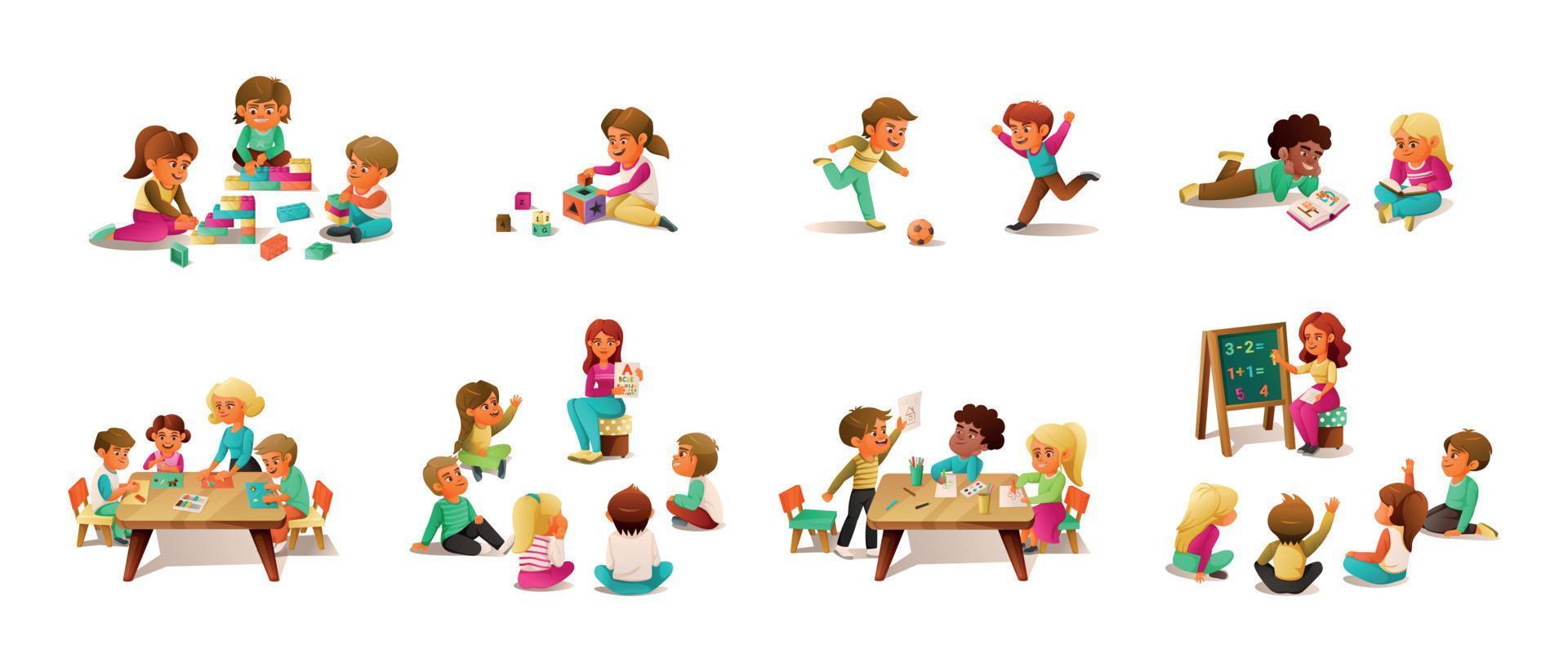 conjunto de dibujos animados de jardín de infantes vector
