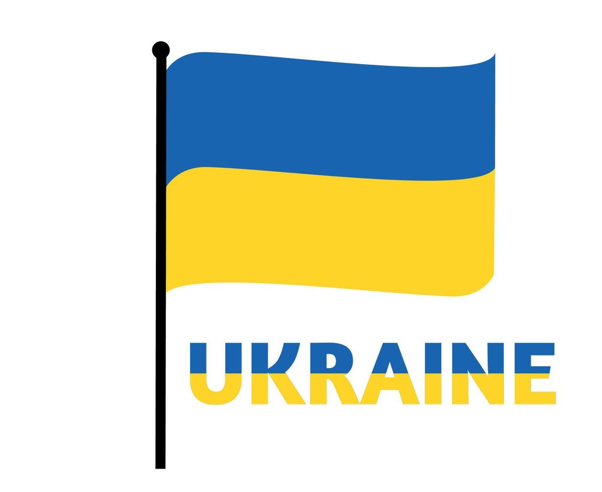 Ukraine Emblem Symbol With Name National Europe Flag Ribbon Vector Illustration