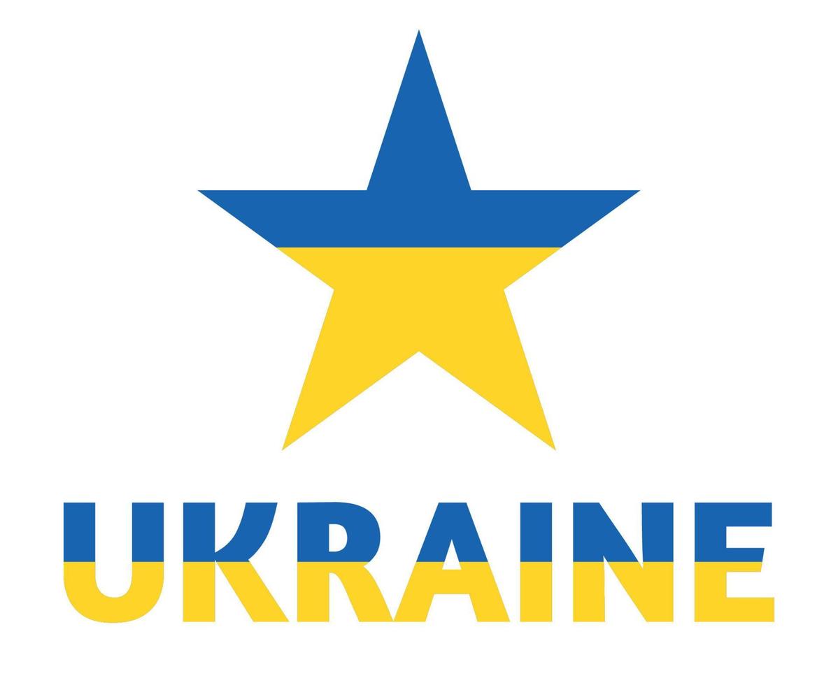 Ukraine Flag Emblem Symbol Star Shape With Name National Europe Vector Illustration