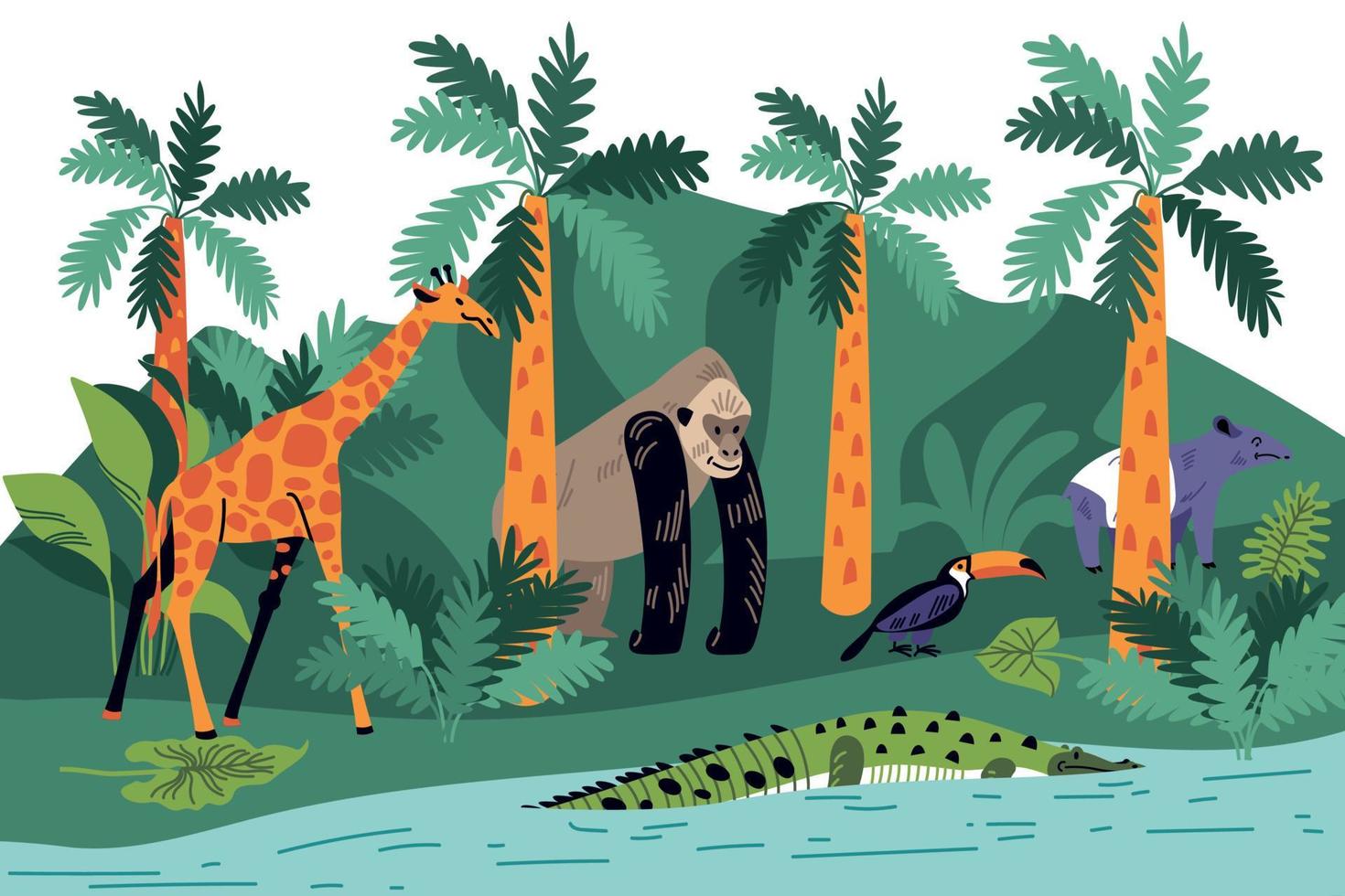 composición del paisaje del doodle de la selva vector