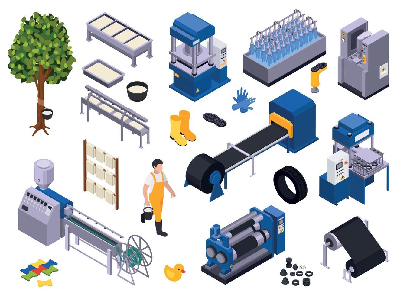 Rubber Production Icons Collection vector