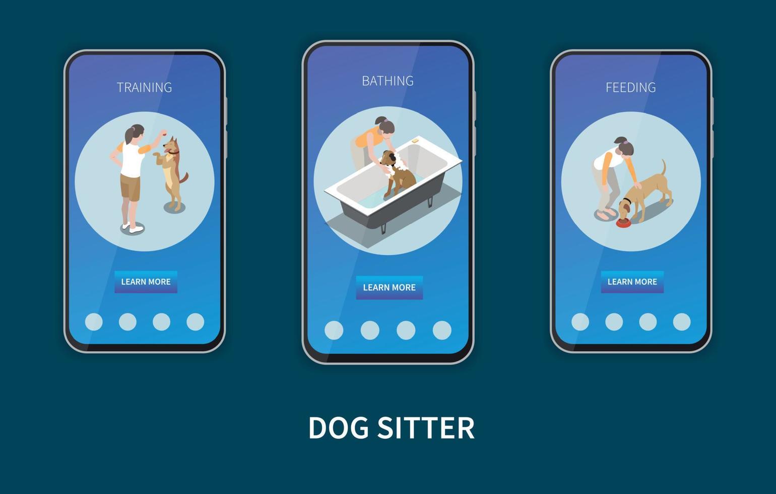 Dog Sitter Isometric Set vector